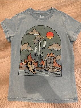 Kids Cowboy Cactus Graphic Tee - Dusty Blue